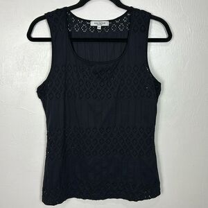 Anne Fontaine Cassandra Black Square Neck Lazer Cut Tank Top Size 14
